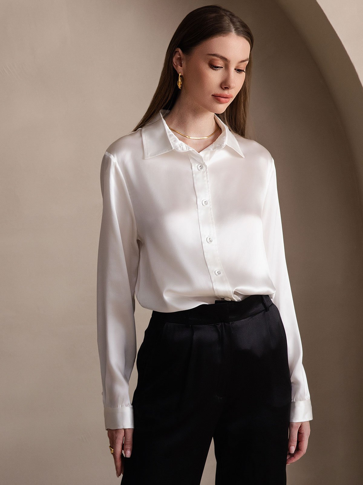 Variant image for Elegante 19 Momme Moerbeizijden Dames Shirt met Lange Mouwen | Luxe Tops Dames voor Casual en Formele Gelegenheden-21