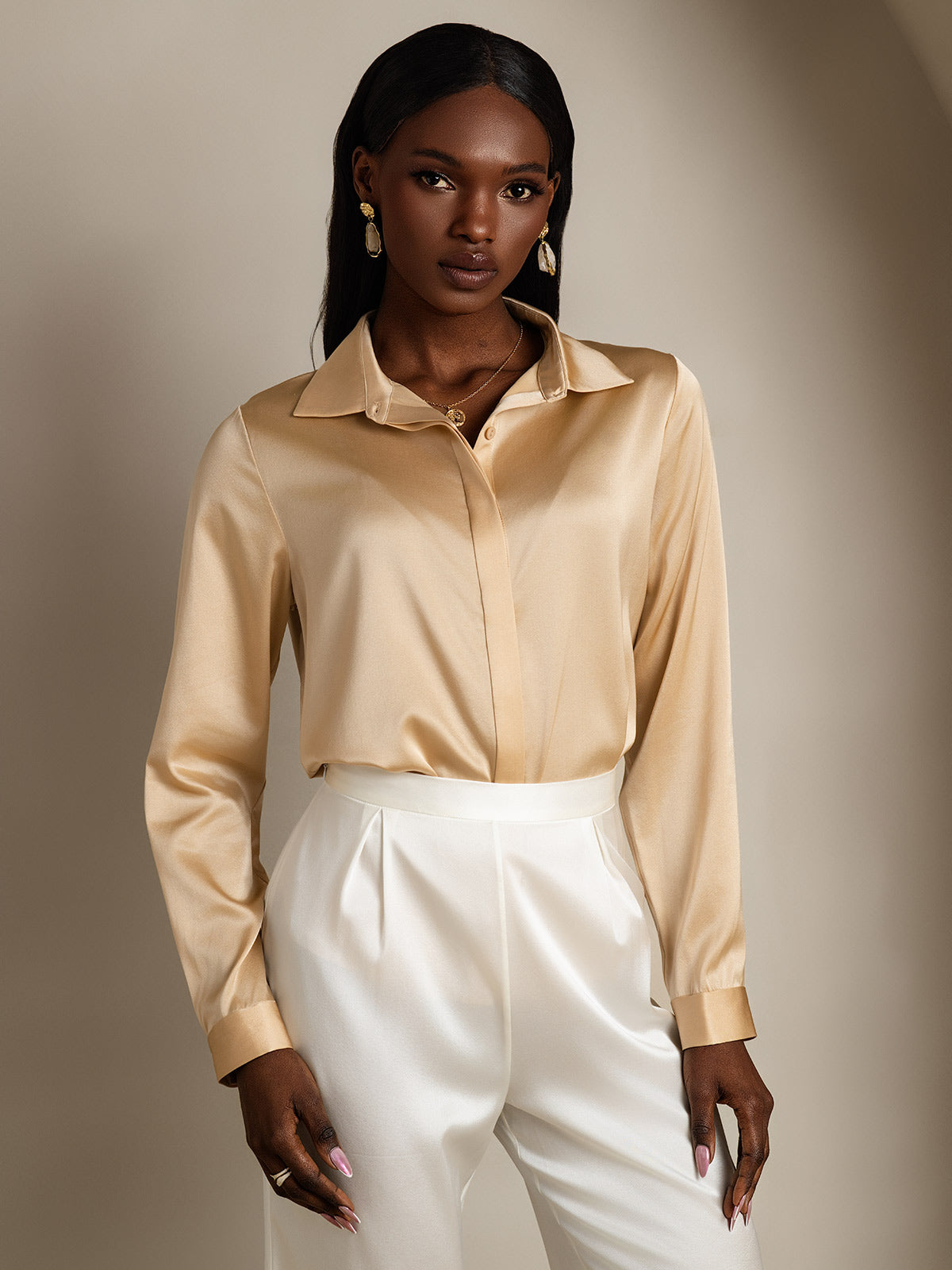 Elegante Dames Shirt van 19 Momme Moerbeizijde – Lange Mouwen Tops Dames in Diverse Kleuren-3
