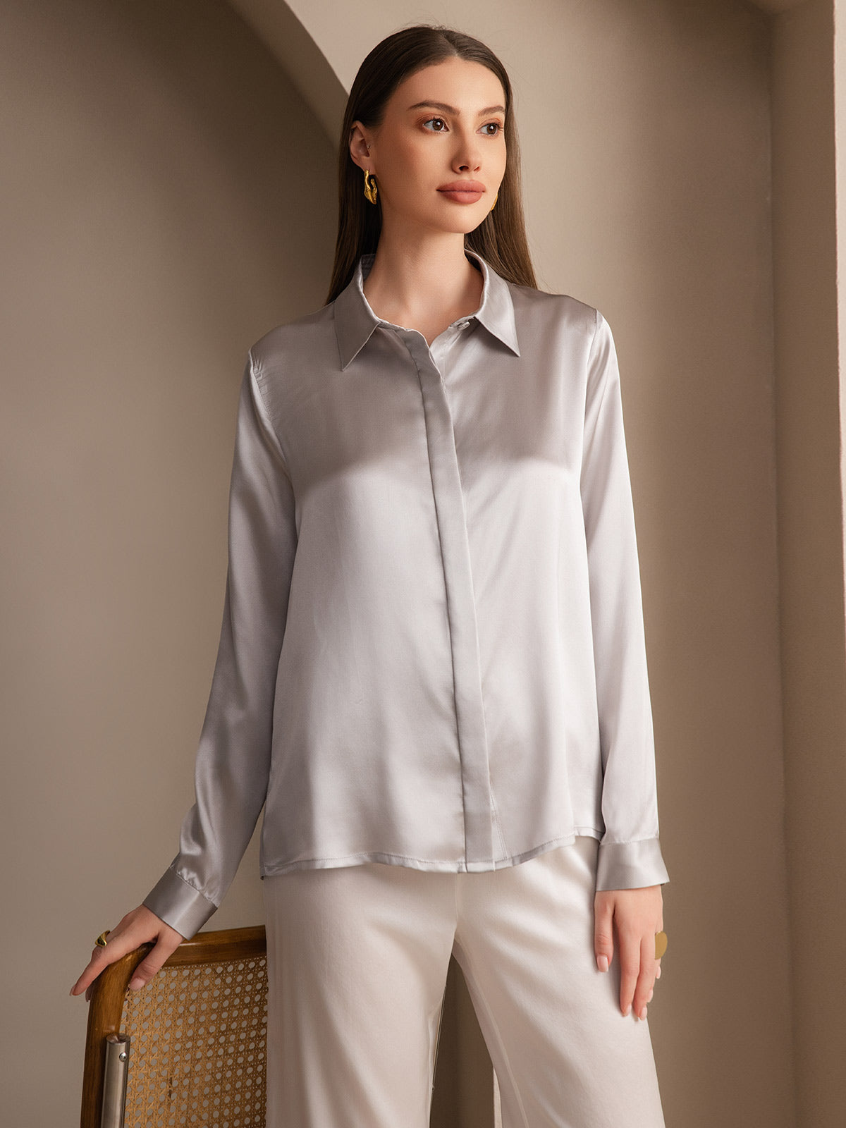 Variant image for Klassieke Zijde Blouse Dames met Lange Mouwen – 19 Momme Moerbeizijde in Diverse Kleuren-5