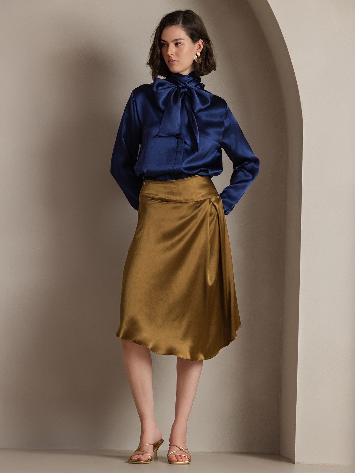 Variant image for Elegante Witte Blouse Dames met Lange Mouwen en Strikdesign | 95% Moerbeizijde, Perfect voor Casual Gelegenheden-21