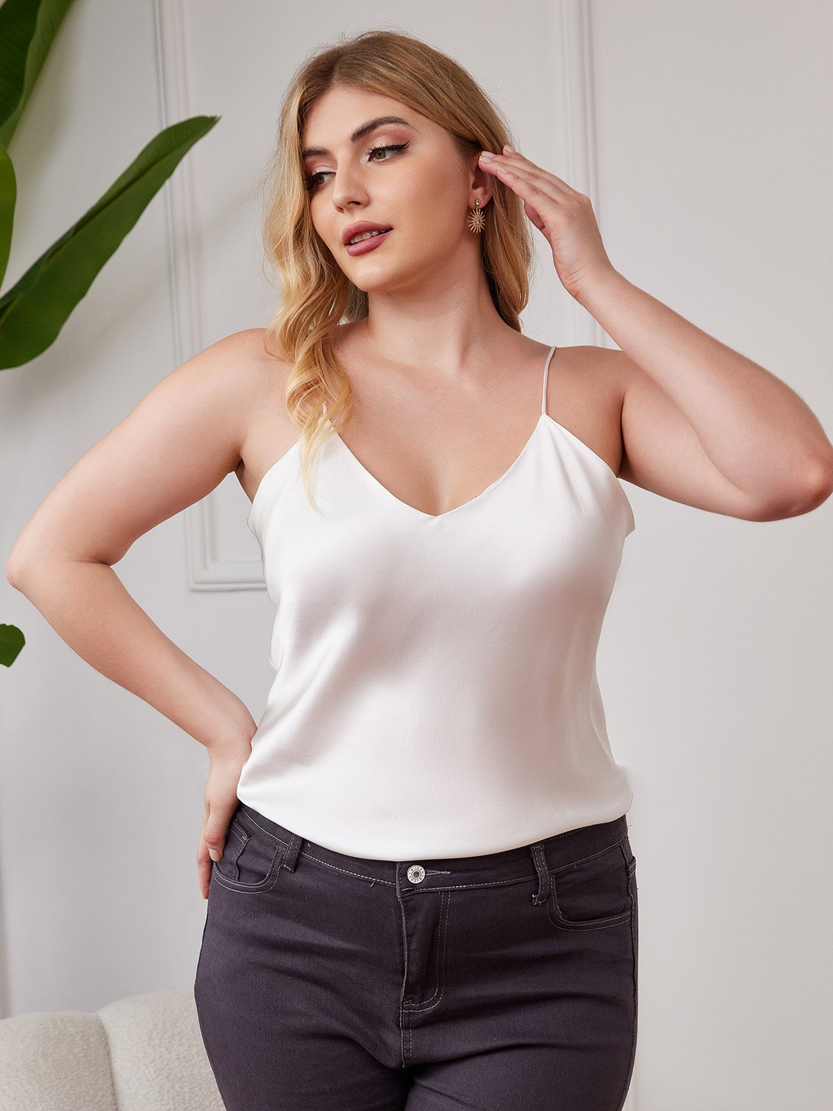 Luxe Moerbeizijde Camisole Top voor Dames met Diepe V-hals | Diverse Kleuren en Maten 0X-2X-3