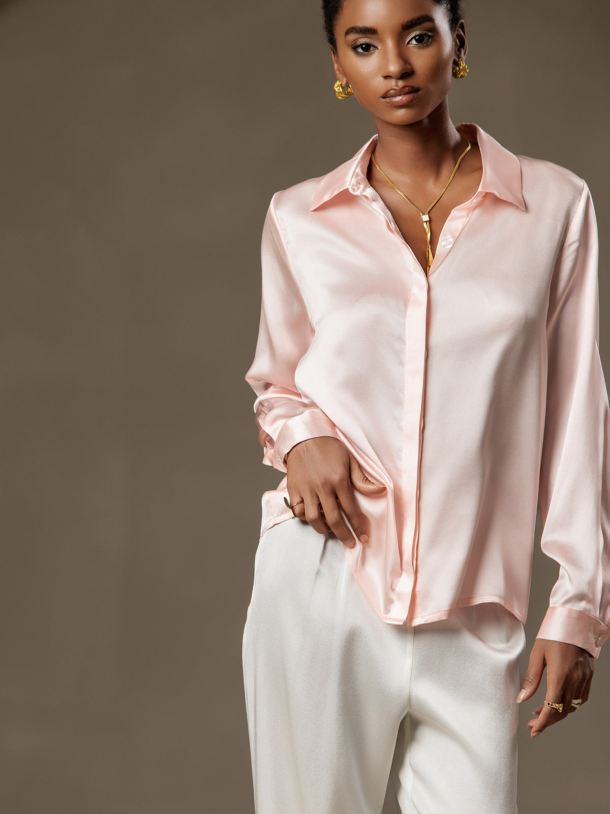 Klassieke Zijde Blouse Dames met Lange Mouwen – 19 Momme Moerbeizijde in Diverse Kleuren-3