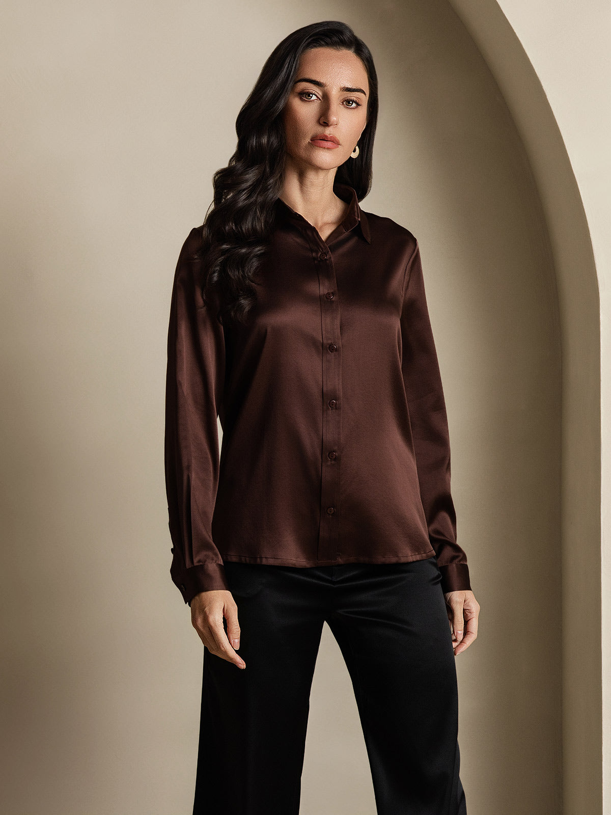 Variant image for Elegante Lange Mouwen Witte Blouse Dames van Moerbeizijde | Perfect voor Casual en Formele Gelegenheden-17