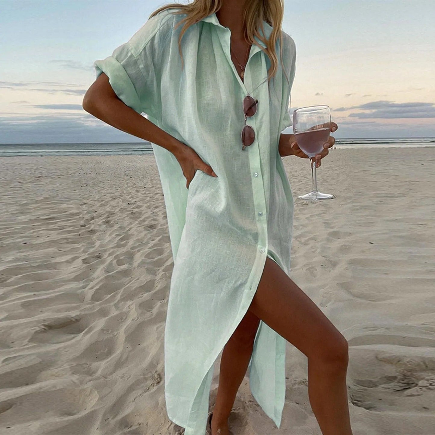 Lange Shirtjurk Dames van Lichtgewicht Linnenmix met Ontspannen Pasvorm | Zomerjurk voor Casual Stijl-3