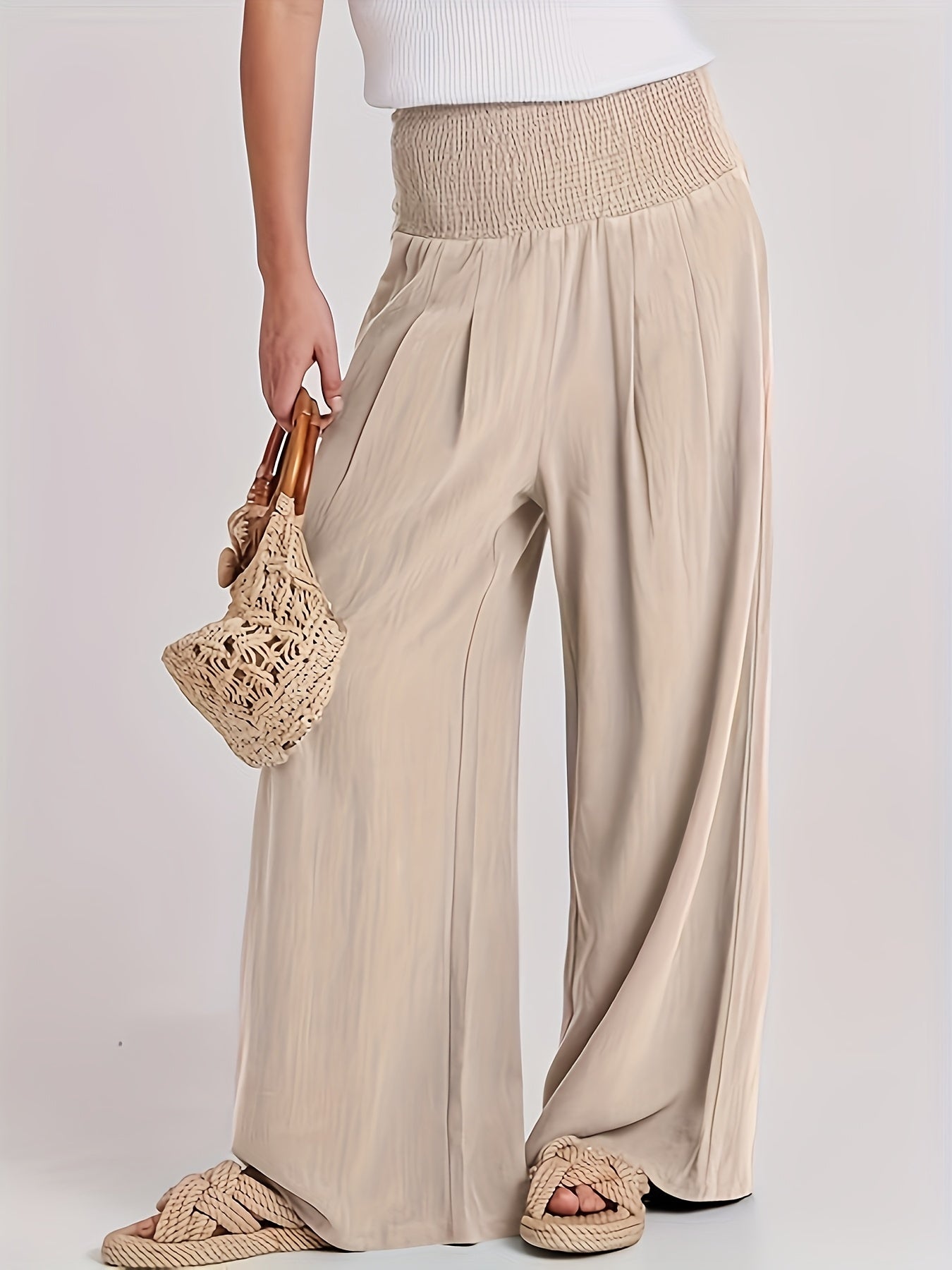 Variant image for Elegante Hoge Taille Damesbroek met Losse Pasvorm en Elastische Band – Zwart Ademend Linnenmengsel-1