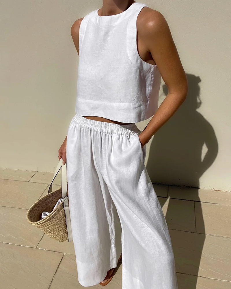 Linnen Tweedelige Set Dames – Lichtgewicht en Ademend voor Zomerstijl | 2 Delige Set voor Casual Uitstapjes-5