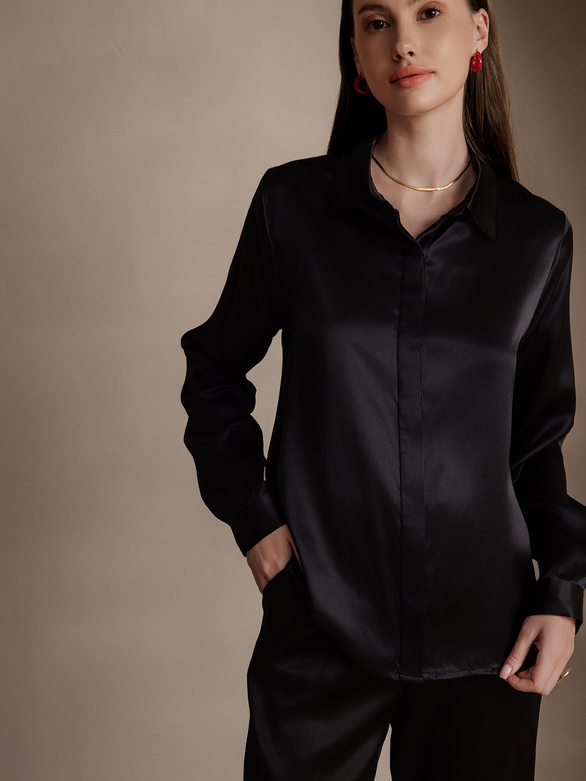 Variant image for Klassieke Zijde Blouse Dames met Lange Mouwen – 19 Momme Moerbeizijde in Diverse Kleuren-21
