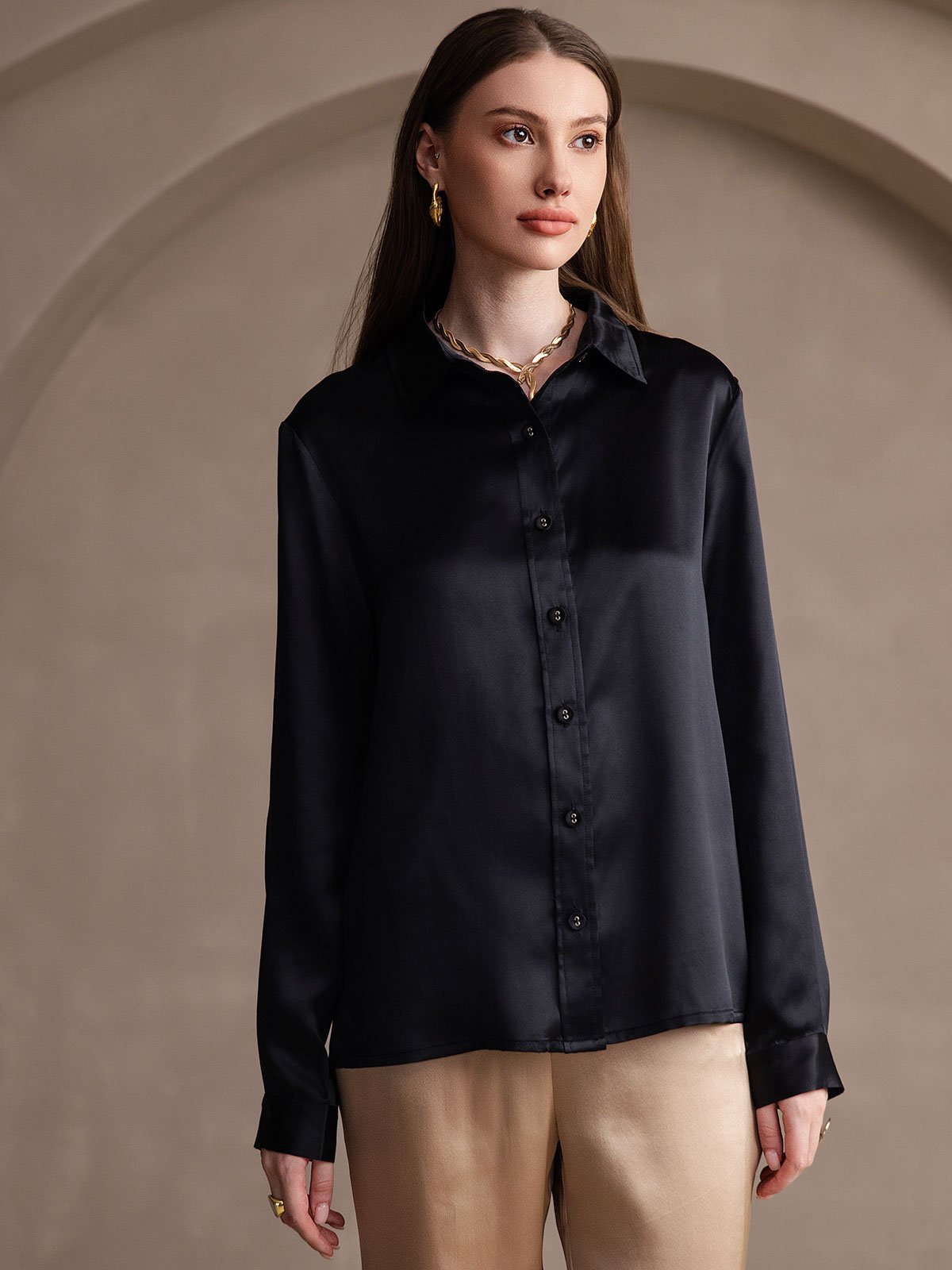 Variant image for Elegante Lange Mouwen Witte Blouse Dames van Moerbeizijde | Perfect voor Casual en Formele Gelegenheden-25