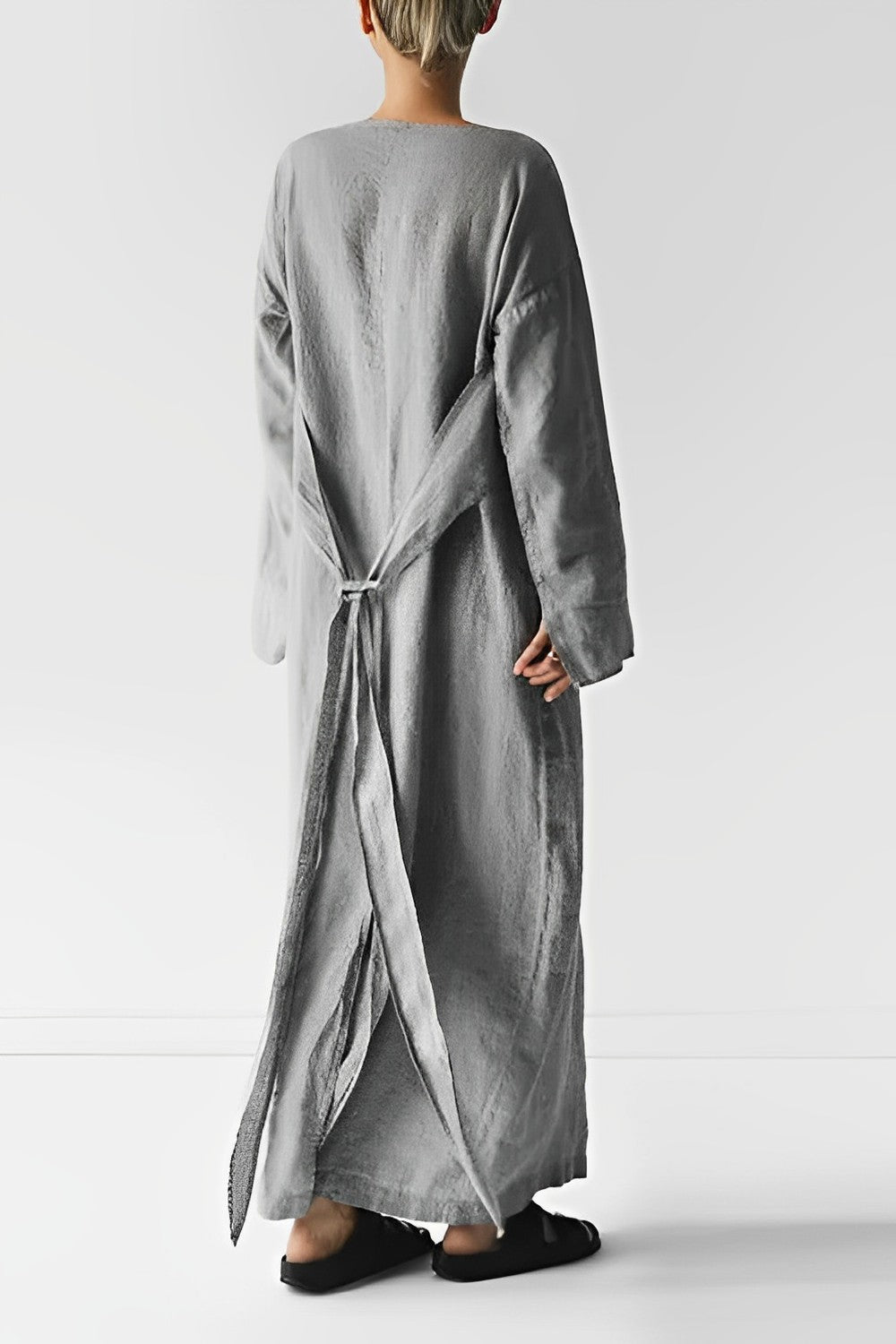 Elegante Maxi Jurk Dames van 100% Linnen met Lange Mouwen | Ademend Wrap-Design voor Zomer en Formele Gelegenheden-5