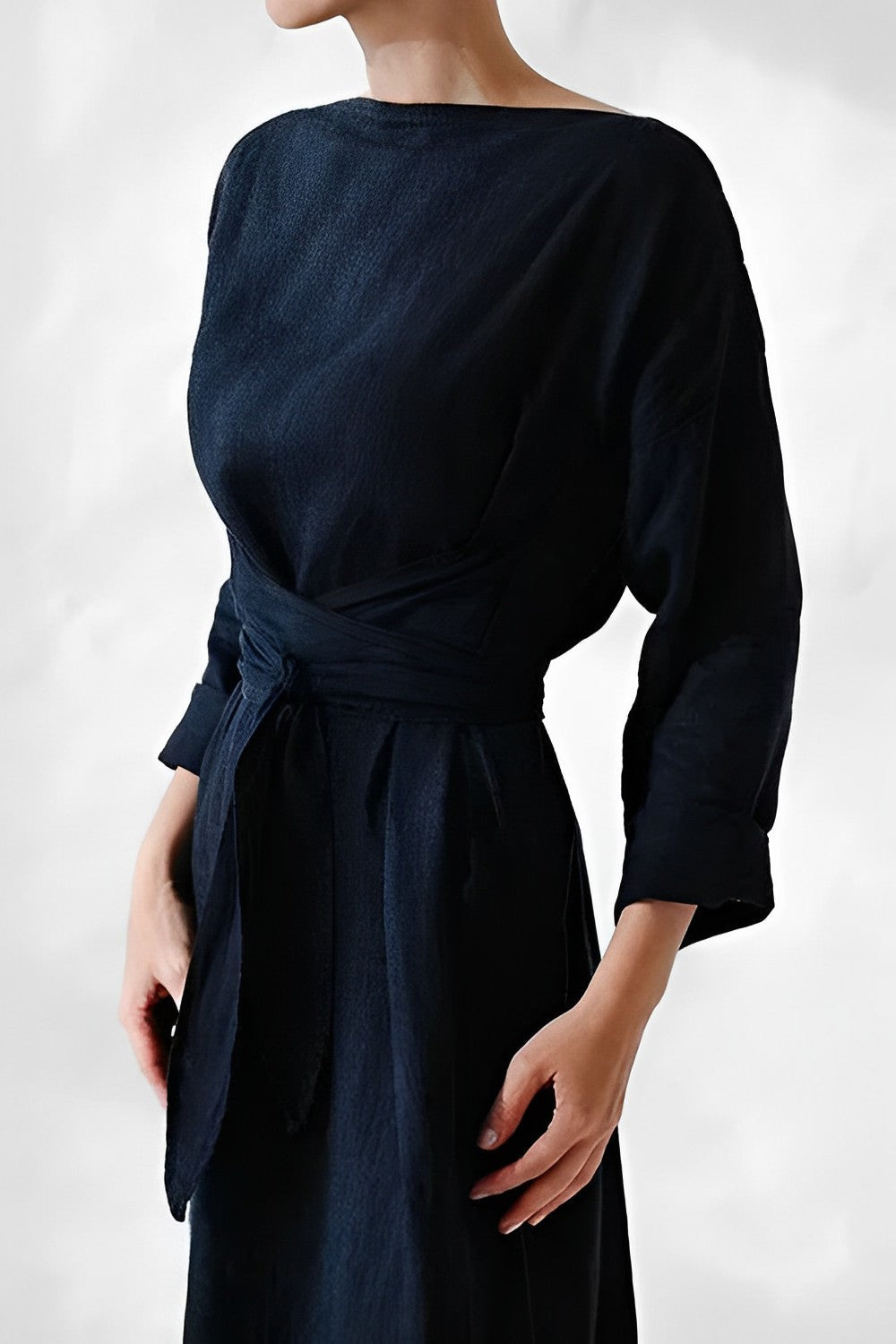 Variant image for Elegante Maxi Jurk Dames van 100% Linnen met Lange Mouwen | Ademend Wrap-Design voor Zomer en Formele Gelegenheden-7