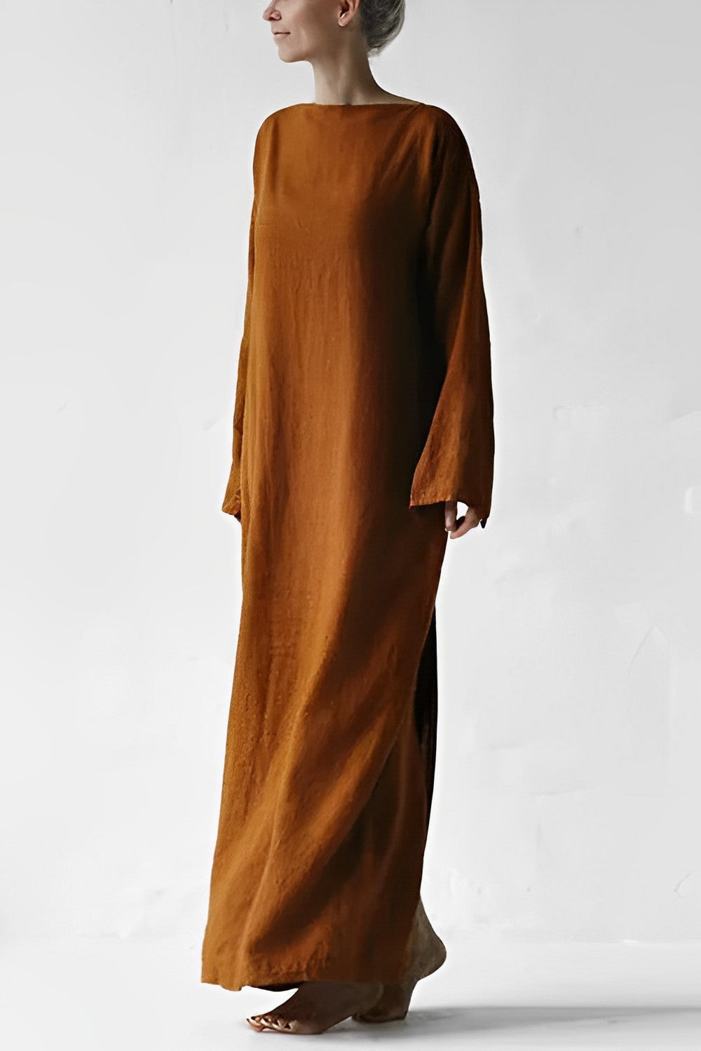 Elegante Maxi Jurk Dames van 100% Linnen met Lange Mouwen | Ademend Wrap-Design voor Zomer en Formele Gelegenheden-2