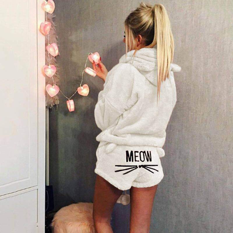 Meow | Fleece Lounge Pyjama Set Dames met Capuchon 9