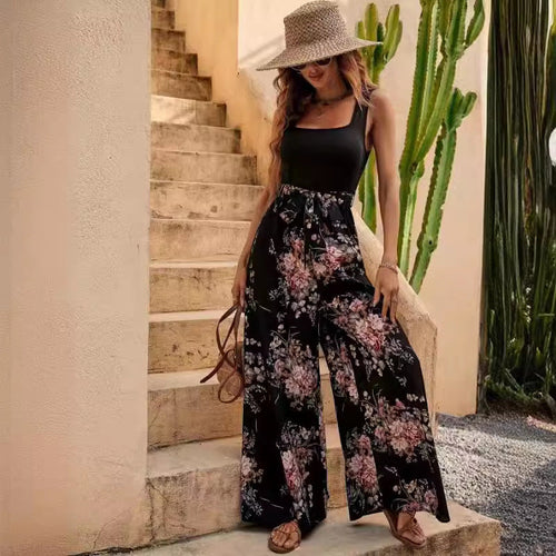 Bloemenprint Dames Jumpsuit | Mouwloos, Gedefinieerde Taille, Brede Been, Ademend, Zomer Comfort-1