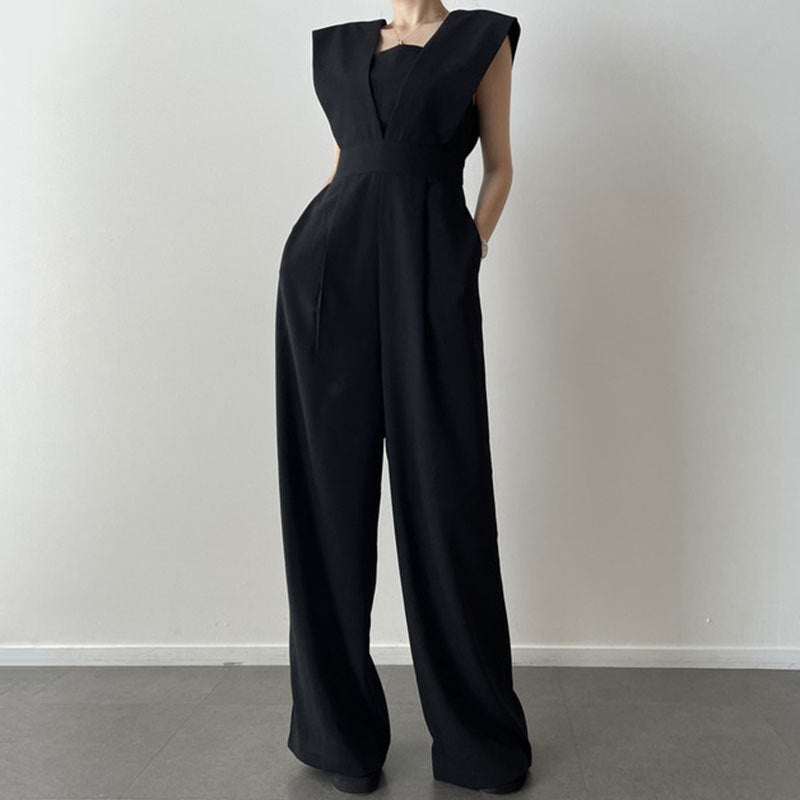 Elegante Feestelijke Dames Jumpsuit in Zwart met Hoge Taille en Brede Pijpen | Mouwloos en Vierkante Hals-4