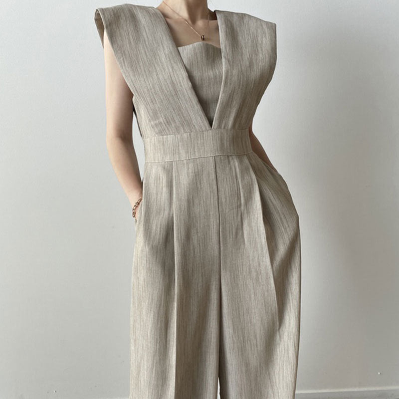 Elegante Feestelijke Dames Jumpsuit in Zwart met Hoge Taille en Brede Pijpen | Mouwloos en Vierkante Hals-3