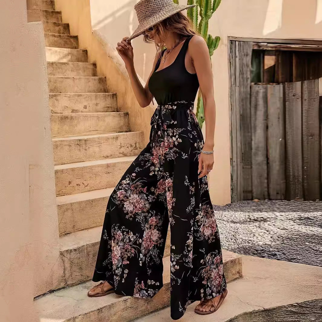 Bloemenprint Dames Jumpsuit | Mouwloos, Gedefinieerde Taille, Brede Been, Ademend, Zomer Comfort-2