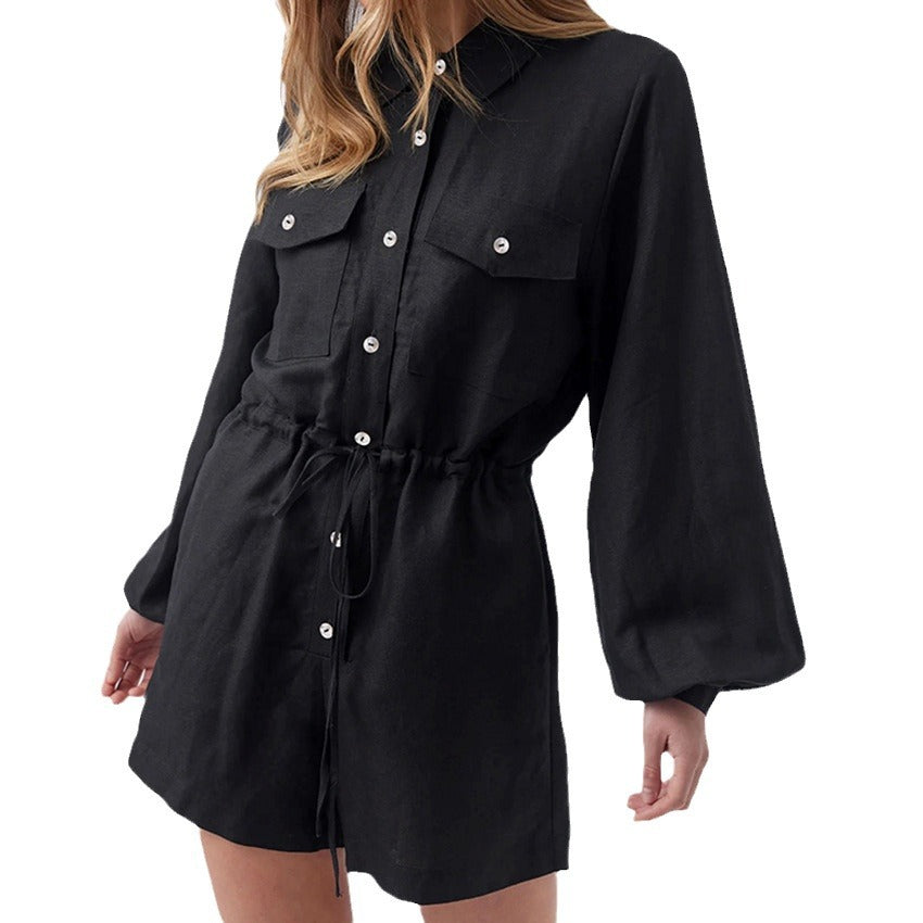 Chic Dames Jumpsuit met Lange Mouwen en Trekkoord Taille | Katoen-Linnen Blend in Utility Style voor de Zomer-6