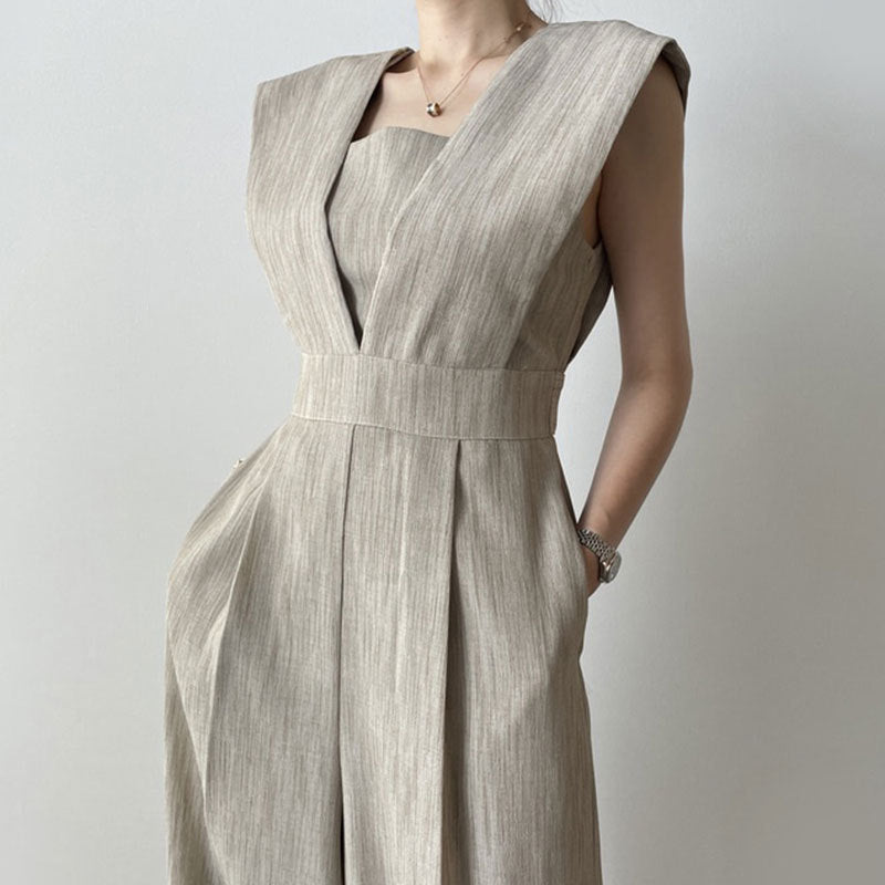 Variant image for Elegante Feestelijke Dames Jumpsuit in Zwart met Hoge Taille en Brede Pijpen | Mouwloos en Vierkante Hals-1