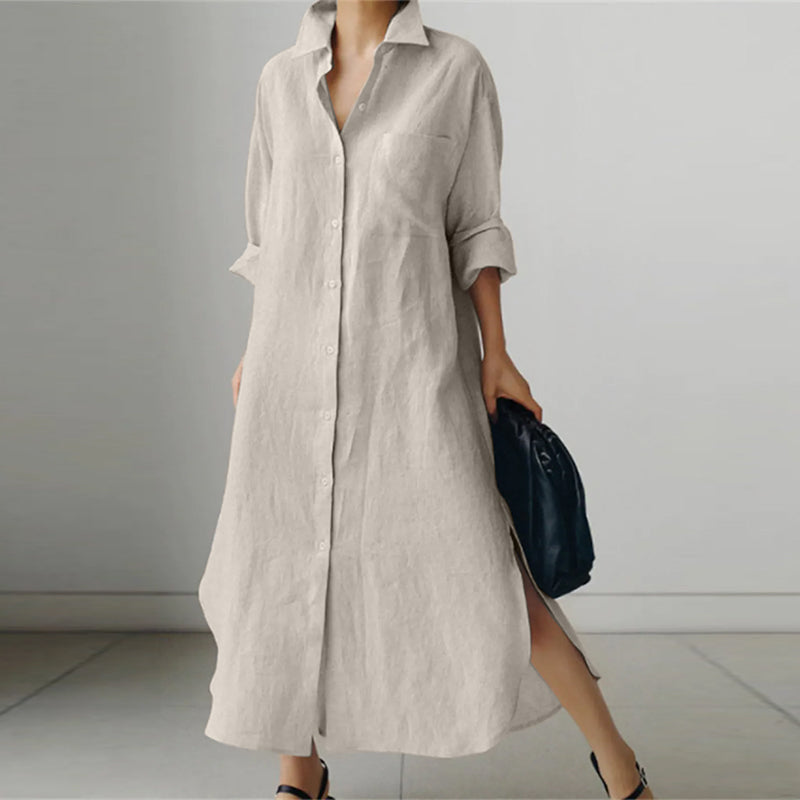 Elegante Dames Shirtjurk van Lichtgewicht Linnenmix met Lange Mouwen | Casual Zomerjurk voor Dames-2