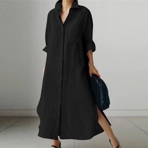 Elegante Dames Shirtjurk van Lichtgewicht Linnenmix met Lange Mouwen | Casual Zomerjurk voor Dames-1