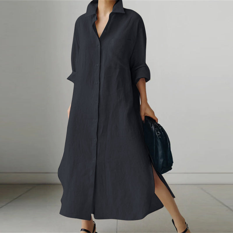 Variant image for Elegante Dames Shirtjurk van Lichtgewicht Linnenmix met Lange Mouwen | Casual Zomerjurk voor Dames-6