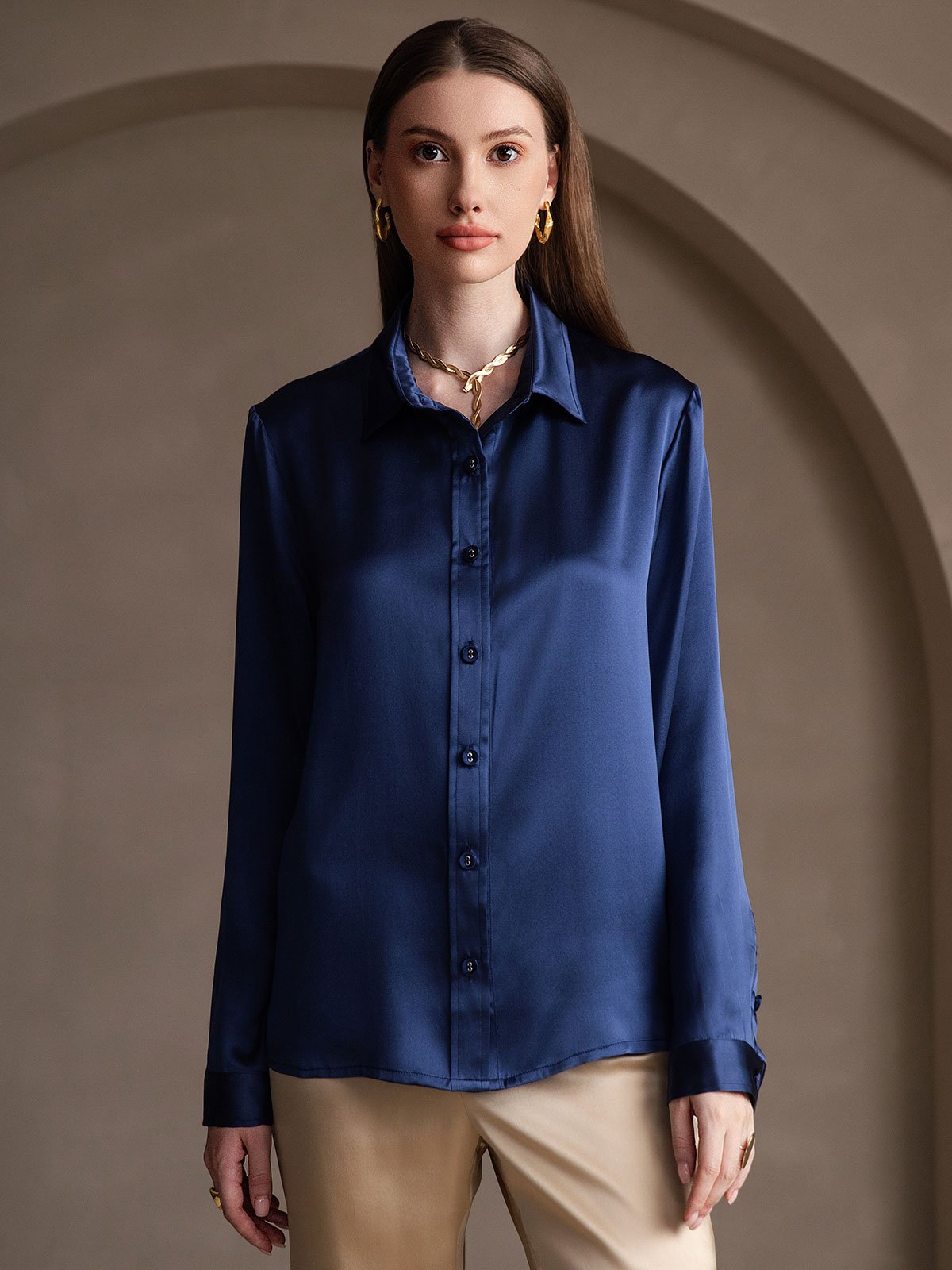 Variant image for Elegante 19 Momme Moerbeizijden Dames Shirt met Lange Mouwen | Luxe Tops Dames voor Casual en Formele Gelegenheden-25