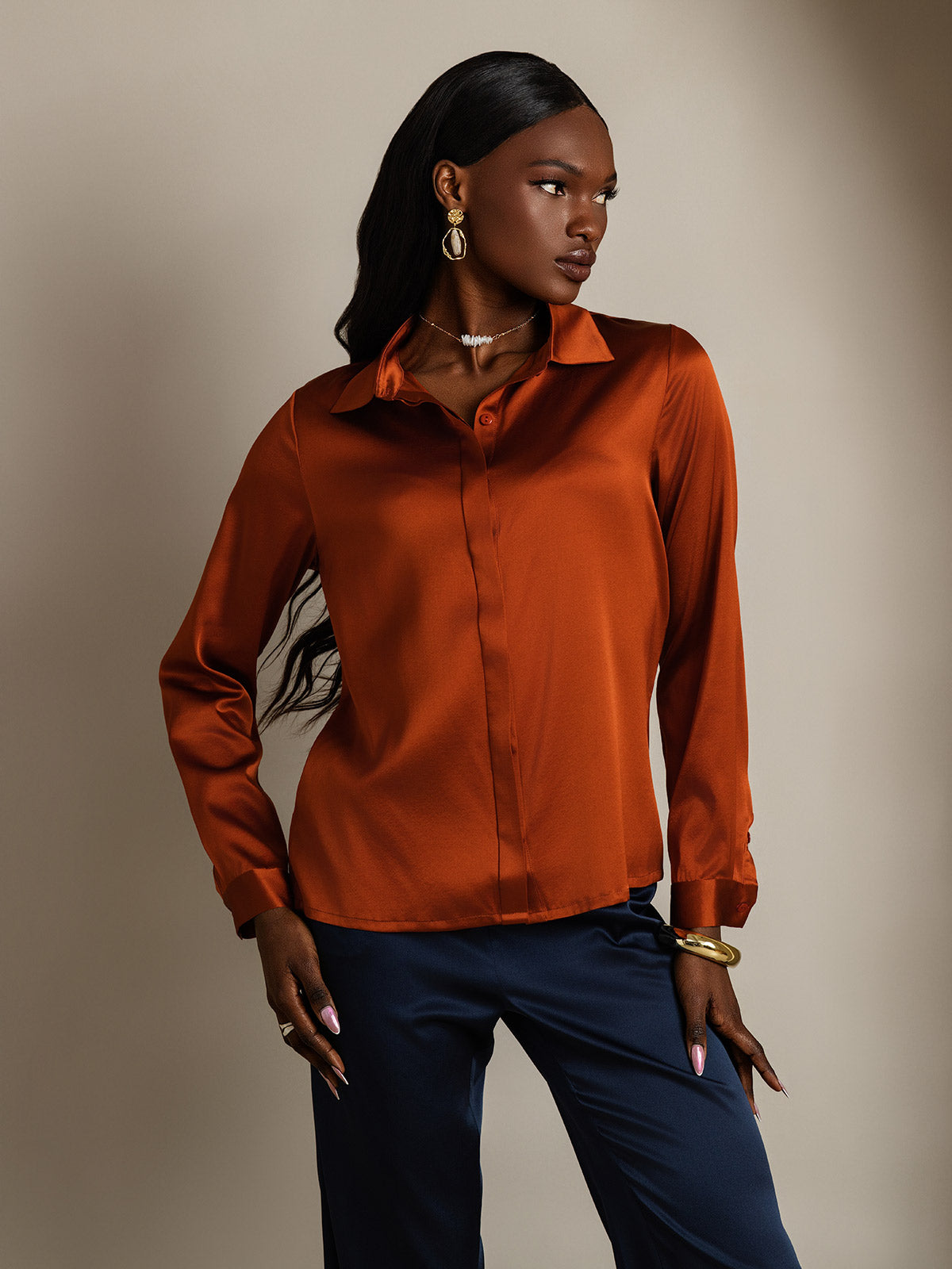 Variant image for Elegante Dames Shirt van 19 Momme Moerbeizijde – Lange Mouwen Tops Dames in Diverse Kleuren-13