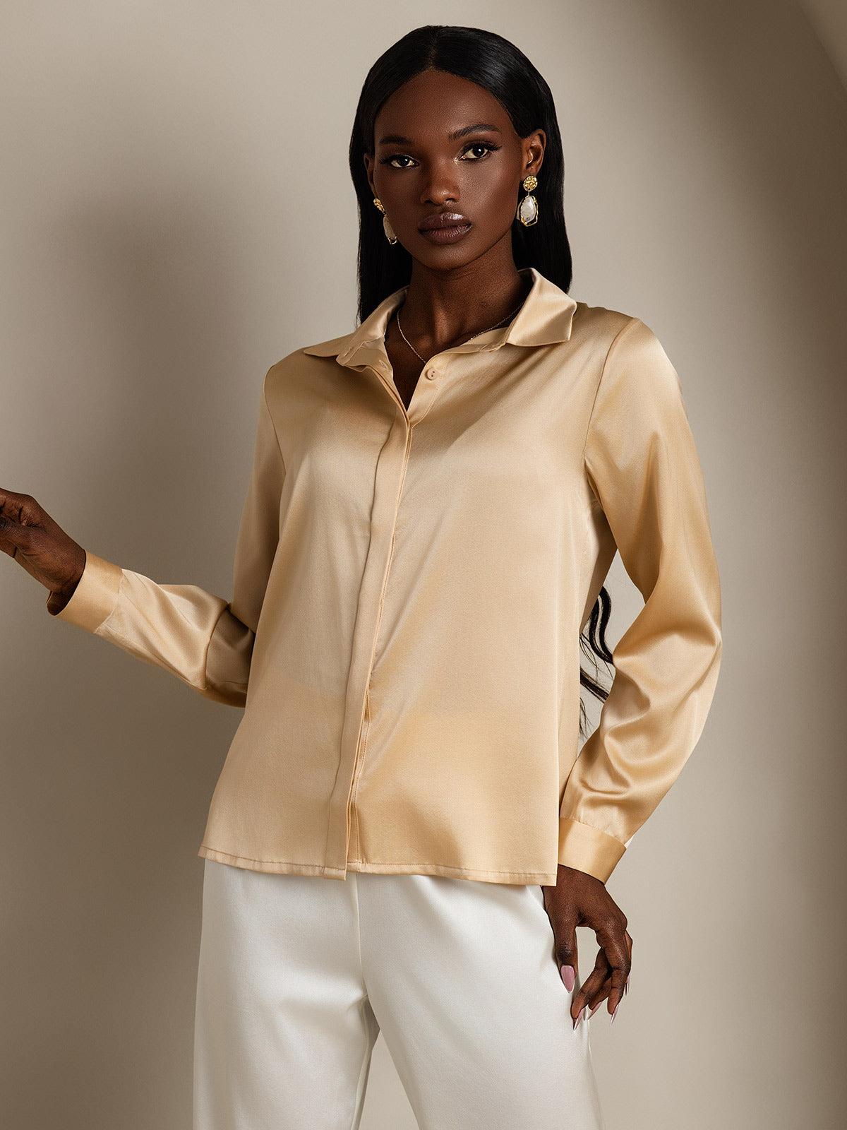 Elegante Dames Shirt van 19 Momme Moerbeizijde – Lange Mouwen Tops Dames in Diverse Kleuren-4