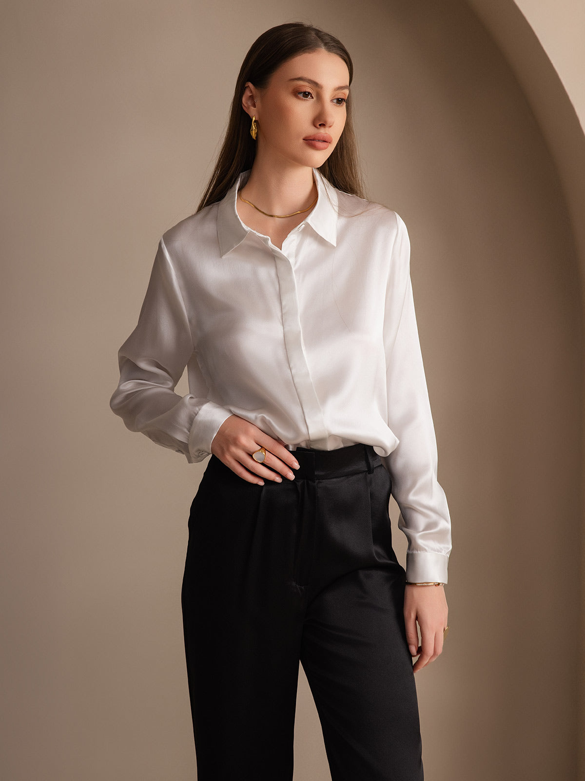 Variant image for Klassieke Zijde Blouse Dames met Lange Mouwen – 19 Momme Moerbeizijde in Diverse Kleuren-17