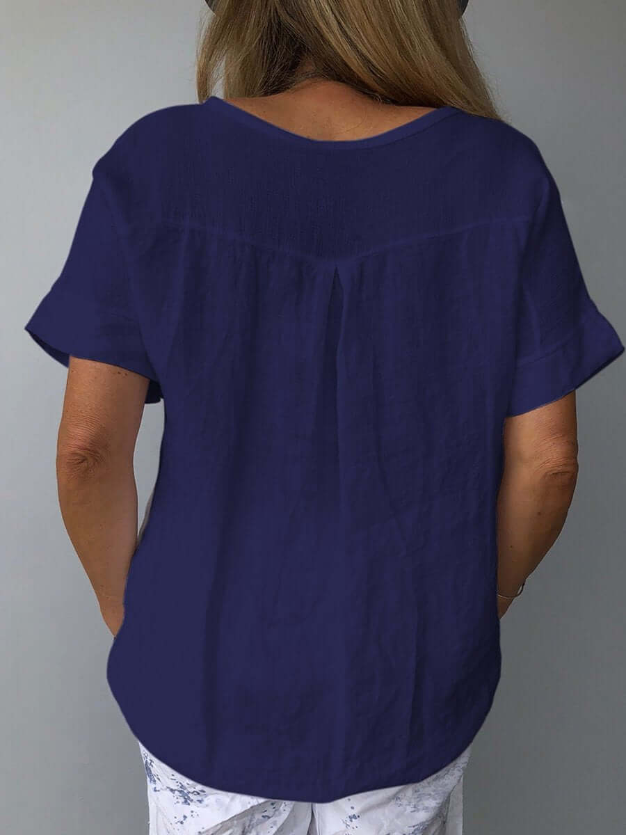 Elegante Dameslinnen Blouse met V-hals en Korte Mouwen | Ademend, Losse Fit voor Casual Lente/Zomer Style-5