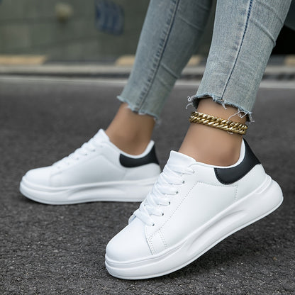 Elegante Witte Sneakers Dames van Hoogwaardig Leer met Gewatteerde Hak | Casual Low-Top Schoenen-4