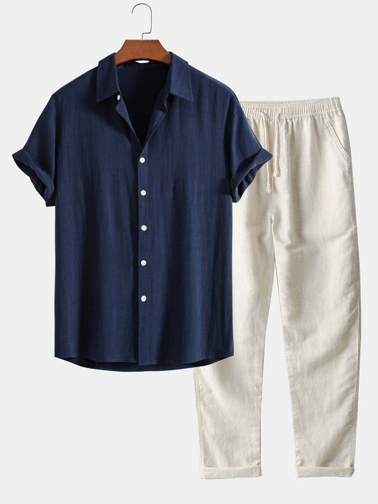 Linnen Overhemd Heren met Ontspannen Pasvorm en Korte Mouwen | Ademend Casual Shirt voor Zomergebruik-1