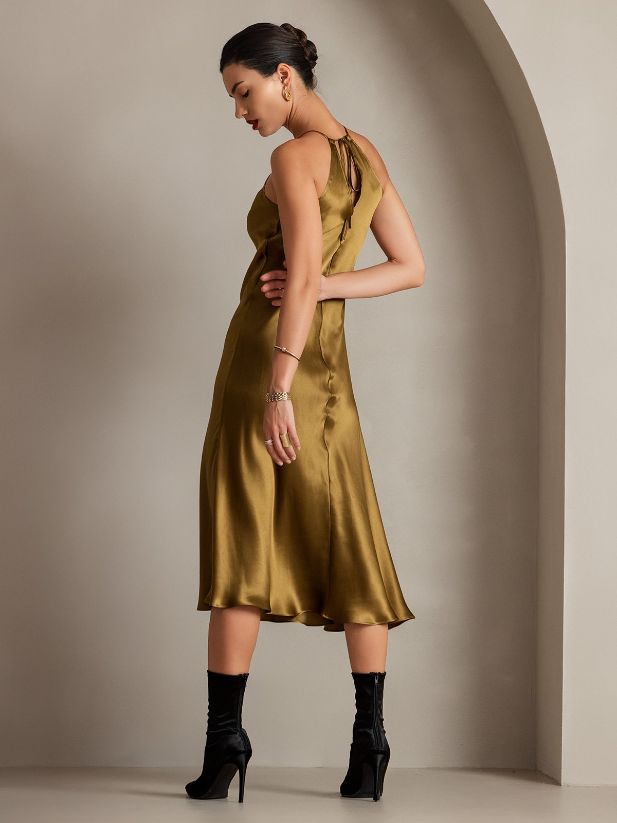 Elegante 19Momme Zijde Spaghetti Draagband Jurk | Mouwloos, Strikdetail, Verkrijgbaar in Meerdere Kleuren - Jurken Dames-2
