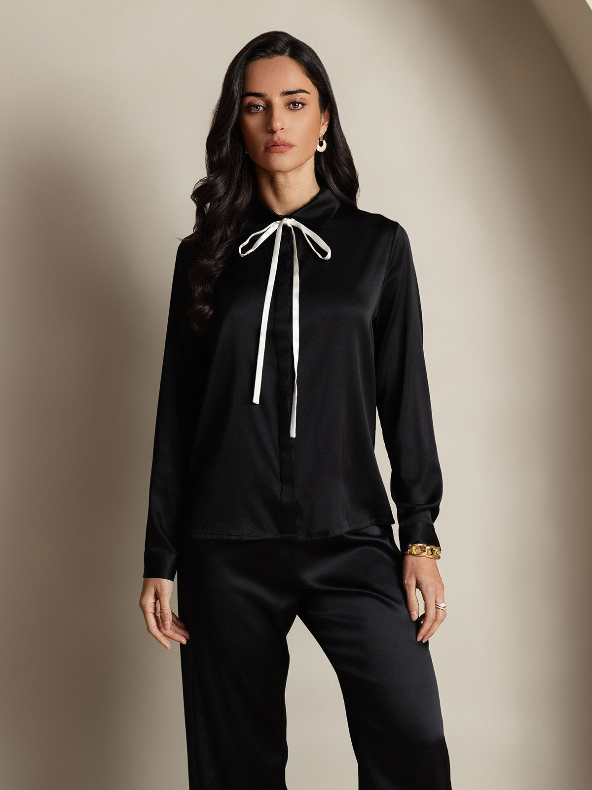 Elegante Lange Mouw Dames Blouse van 19 Momme Zijde | Zwart, Wit, Wijn - Comfortabele Pasvorm en Stijlvol Design-5