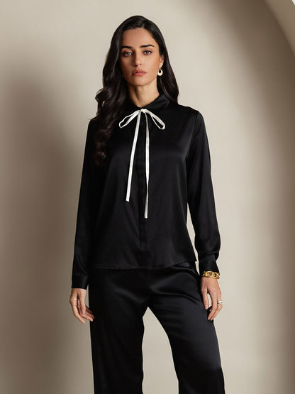 Elegante Lange Mouw Dames Blouse van 19 Momme Zijde | Zwart, Wit, Wijn - Comfortabele Pasvorm en Stijlvol Design-5