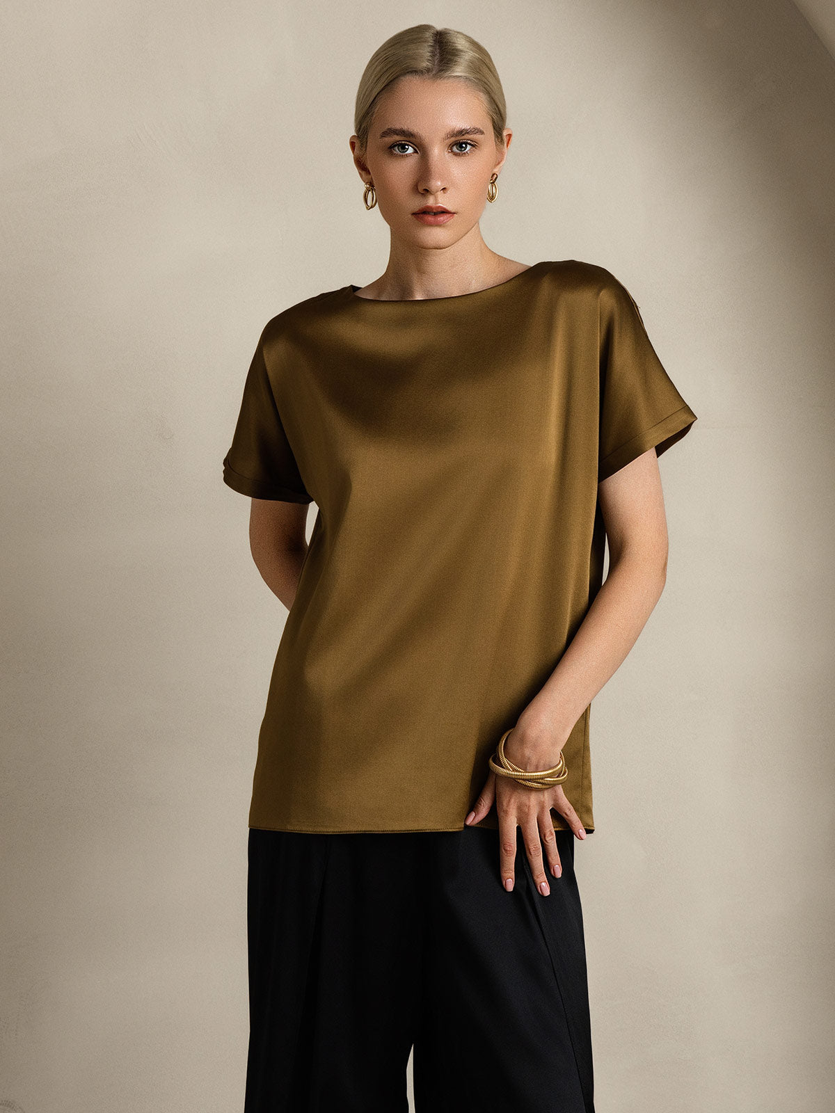 Luxe 19 Momme Zijde T-Shirt met Korte Mouwen – Donkerblauw, Wijn, Lichtgrijs, Ademend en Comfortabel-6