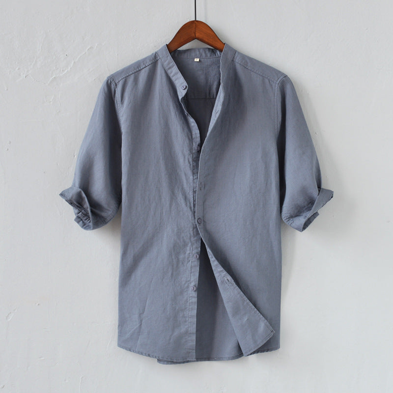 Variant image for Casual Herenhemd van Linnen Blend met Mandarijnkraag en Ontspannen Pasvorm | Middenlange Mouwen voor Comfortabele Stijl-9