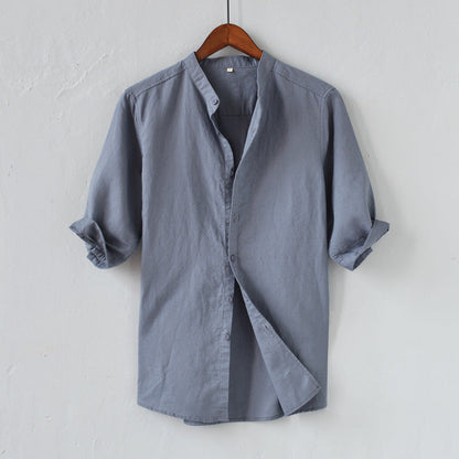 Variant image for Casual Herenhemd van Linnen Blend met Mandarijnkraag en Ontspannen Pasvorm | Middenlange Mouwen voor Comfortabele Stijl-9