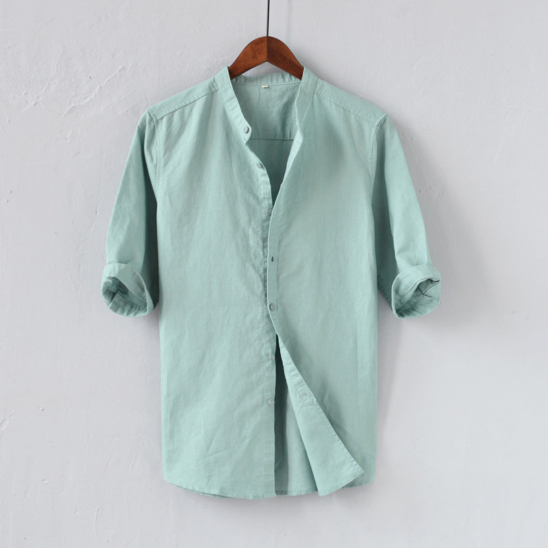 Variant image for Casual Herenhemd van Linnen Blend met Mandarijnkraag en Ontspannen Pasvorm | Middenlange Mouwen voor Comfortabele Stijl-5