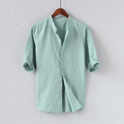 Variant image for Casual Herenhemd van Linnen Blend met Mandarijnkraag en Ontspannen Pasvorm | Middenlange Mouwen voor Comfortabele Stijl-5