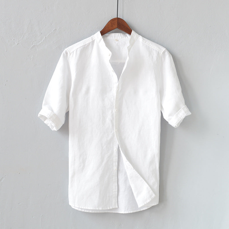Variant image for Casual Herenhemd van Linnen Blend met Mandarijnkraag en Ontspannen Pasvorm | Middenlange Mouwen voor Comfortabele Stijl-1