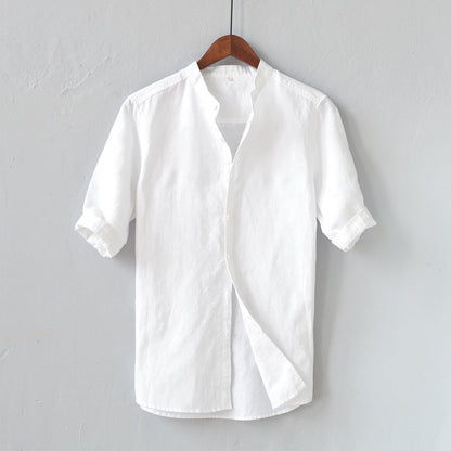 Variant image for Casual Herenhemd van Linnen Blend met Mandarijnkraag en Ontspannen Pasvorm | Middenlange Mouwen voor Comfortabele Stijl-1