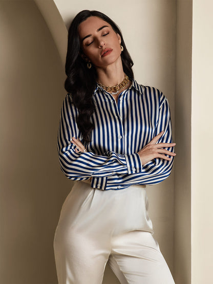 Variant image for Luxe Witte Blouse Dames met Militaire Stijl en Reverkraag - 95% Moerbeizijde, Regular Fit-11