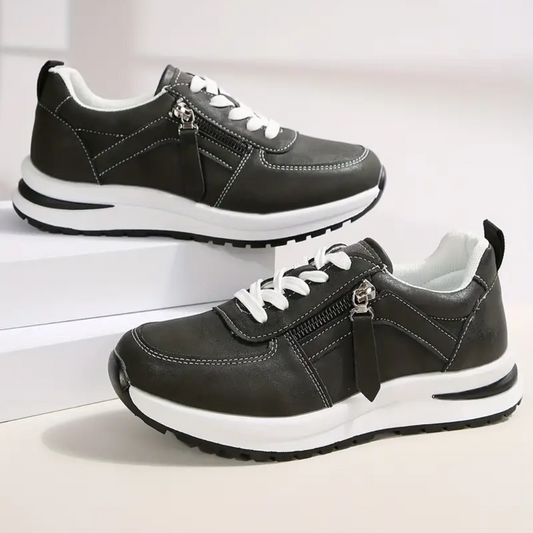 Stijlvolle Witte Dames Sneakers met Zijkant Rits en Ondersteunende Pasvorm – Duurzaam Synthetisch Leer-1
