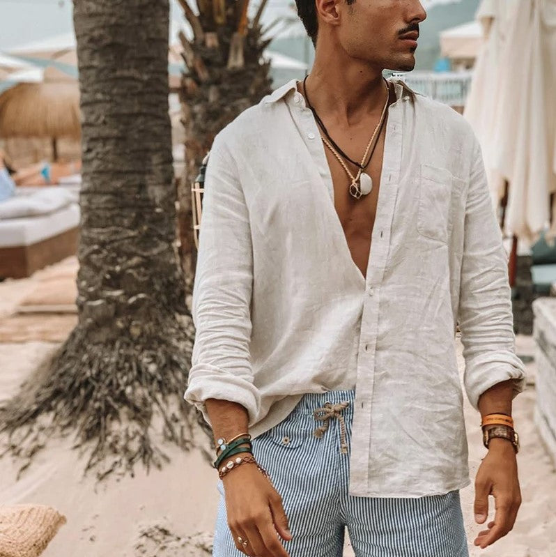 Casual Katoenen Linnen Shirt Heren | Lange Mouwen, Ontspannen Pasvorm, Knoopsluiting, Ademend, Ideaal voor Zomer-2