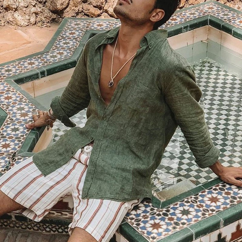 Casual Katoenen Linnen Shirt Heren | Lange Mouwen, Ontspannen Pasvorm, Knoopsluiting, Ademend, Ideaal voor Zomer-3