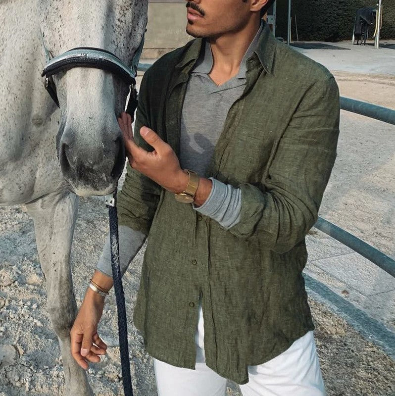 Casual Katoenen Linnen Shirt Heren | Lange Mouwen, Ontspannen Pasvorm, Knoopsluiting, Ademend, Ideaal voor Zomer-5