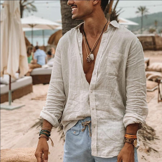 Casual Katoenen Linnen Shirt Heren | Lange Mouwen, Ontspannen Pasvorm, Knoopsluiting, Ademend, Ideaal voor Zomer-1