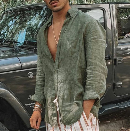 Casual Katoenen Linnen Shirt Heren | Lange Mouwen, Ontspannen Pasvorm, Knoopsluiting, Ademend, Ideaal voor Zomer-4