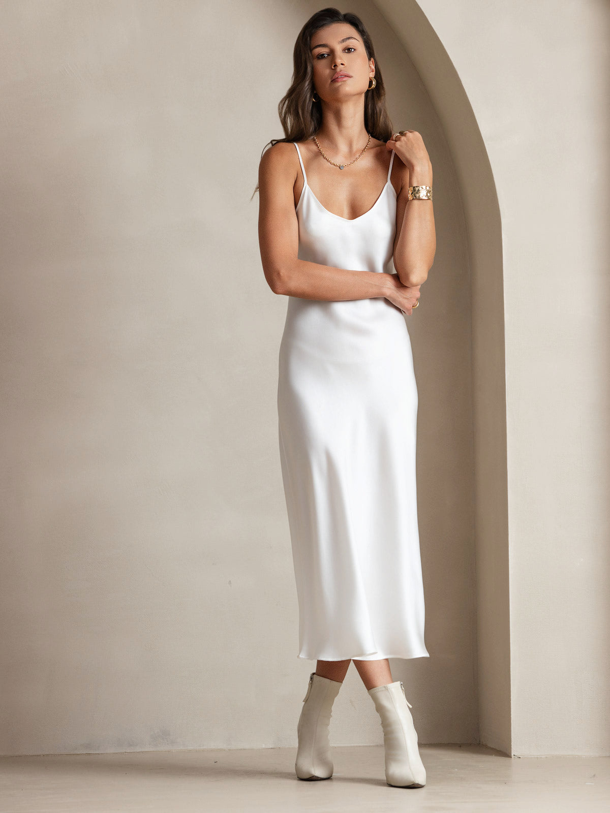 Elegante Lange Jurk Dames van Moerbeizijde met Spaghettibandjes | Luxe Maxi Jurk voor Zomer en Avondkleding-6